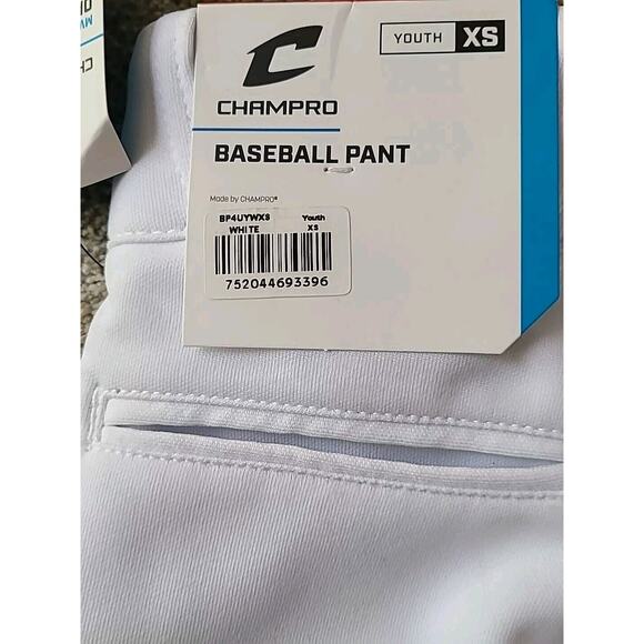 Champro‎ Baseball Pant Mvp Series White Youth XS Open Bottom NWT - Picture 3 of 5